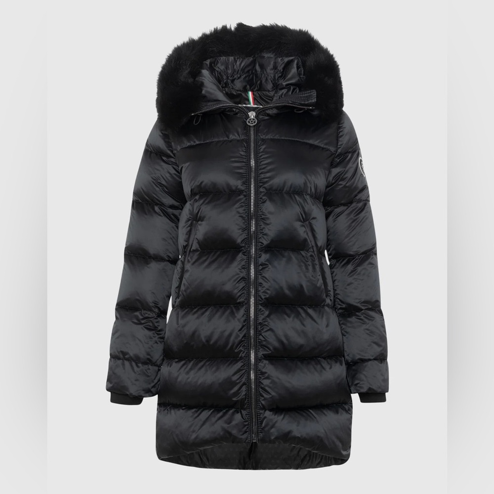 GORSKI Apres Ski Black Coat Insulated Goose Puffer Lamb fur shearling - New!